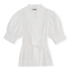Ganni Organic Ruffle Trim White Poplin Blouse